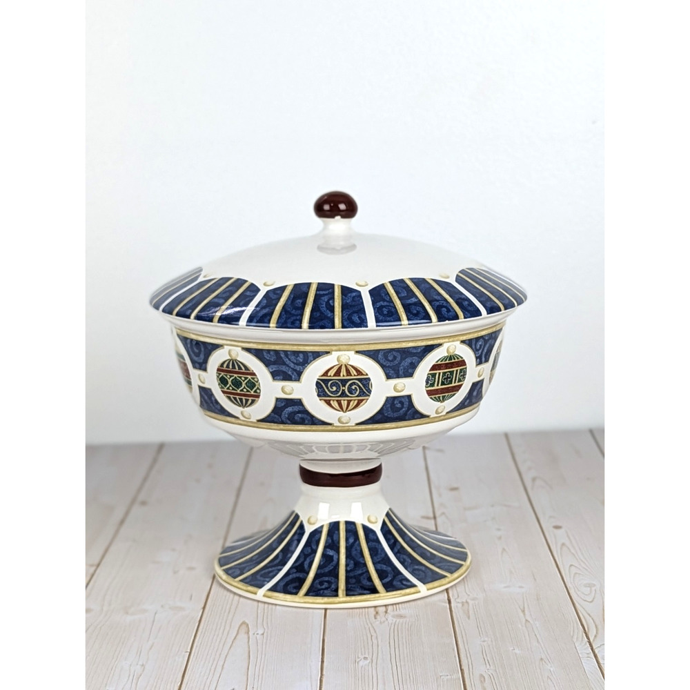 Pfaltzgraff Royal Holiday Pedestal Covered Dish Compote Bowl Christmas Mexico